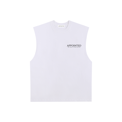 Appointed Abide Tank White — APPOINTED wordmark left chest flat front
